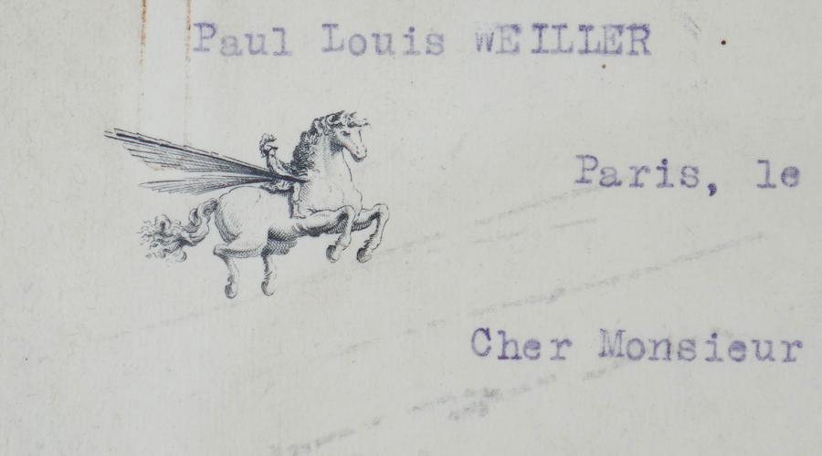 Entête de lettre personnelle de Paul Louis Weiller (1893-1993), ingénieur, héros de l'aviation, patron d'industrie, grand mécène des arts et Commandeur de la Légion d’honneur. Il était précurseur de l'actuelle Air France.  