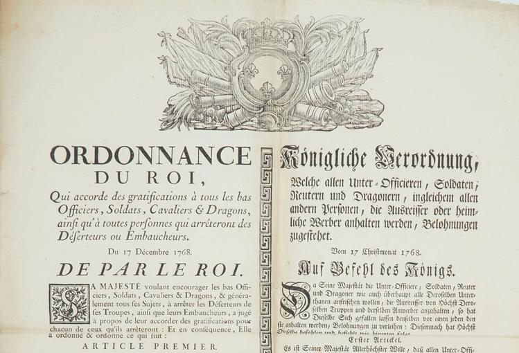 Ordonnance du chevalier Loui-Guillaume de Blair, 1768 