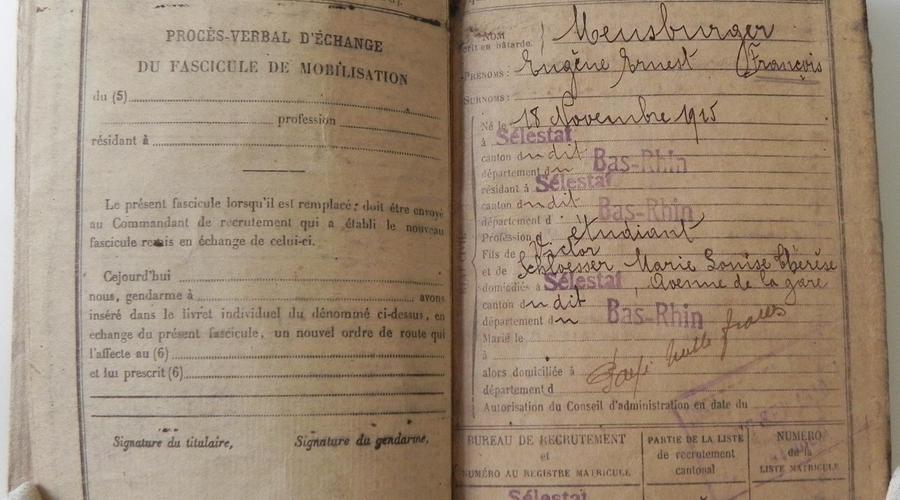 Extrait du livret militaire français de François Meusburger