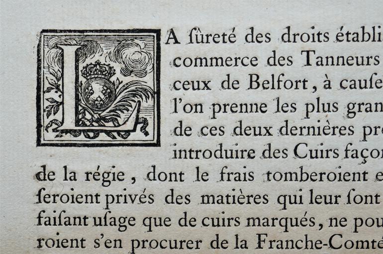 Extrait d'un correspondance du Roi (AA185 - 1760/1777). La lettrine imprimée représente la lettre L.