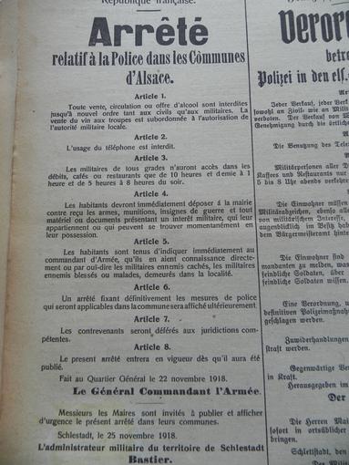 Différentes interdictions et obligations établies par le Général Commandant l’Armée.  Entre Novembre et Décembre 1918.