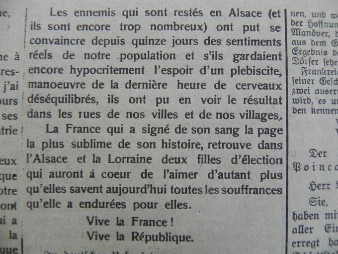 Extrait d'un article. Le 11 Décembre 1918.