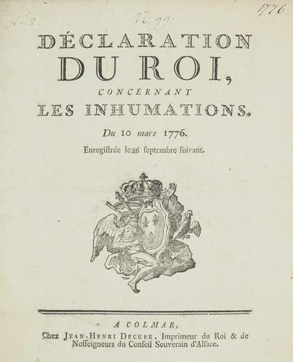 Déclaration du Roi concernant les inhumations, 1776