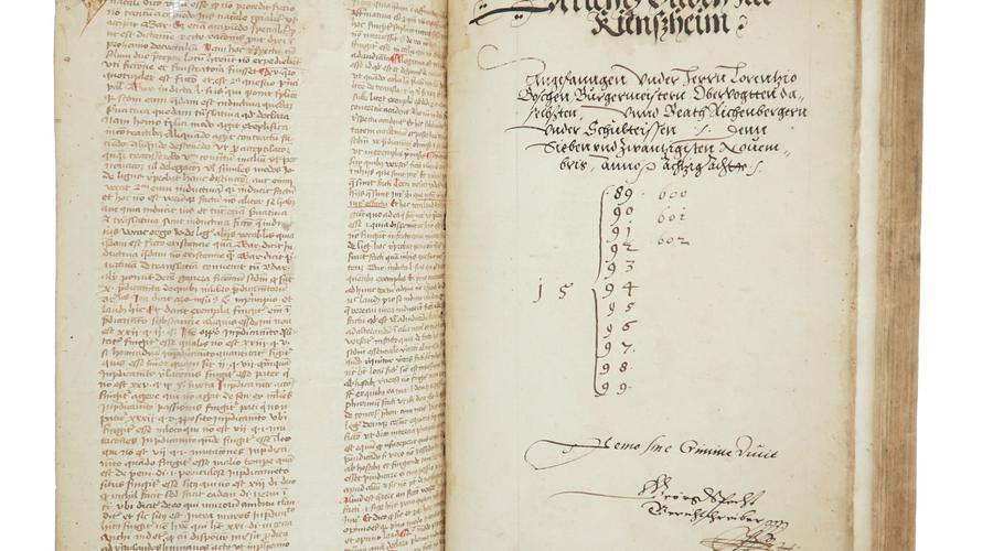 Réemploi pour renforcer la couverture de ce registre de la justice de Kintzheim, 1589-1599