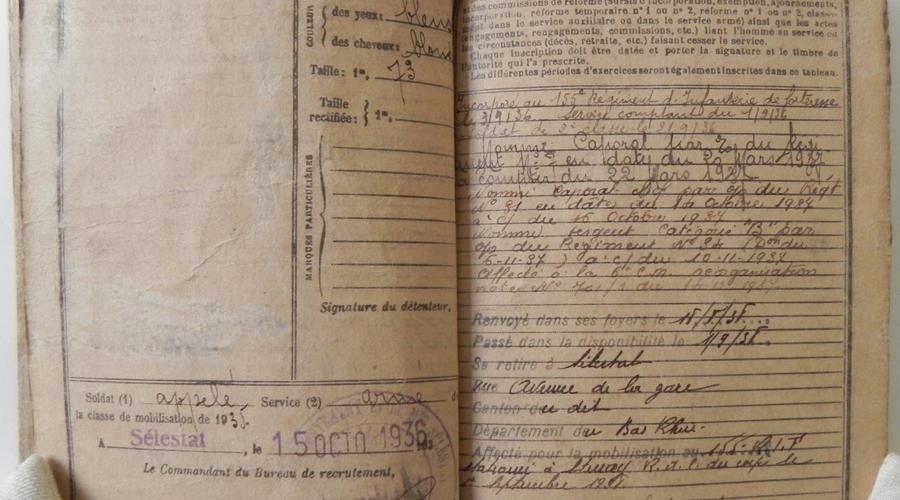 Extrait du livret militaire français de François Meusburger