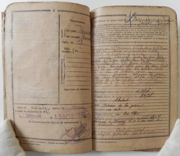 Extrait du livret militaire français de François Meusburger
