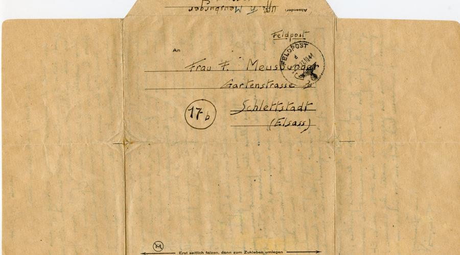 Lettre écrite par François Meusburger adressée à "Nison", et envoyée le 24 Octobre 1944.  