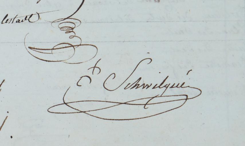 Signature de Jean-Baptiste Schwilgué, constructeur d'horloges astronomiques 