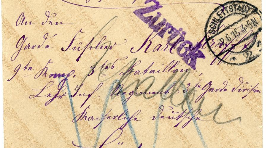 Un autre lettre retournée à Emil Krafft, envoyée à son fils Karl Krafft le 2 Juin 1915. 