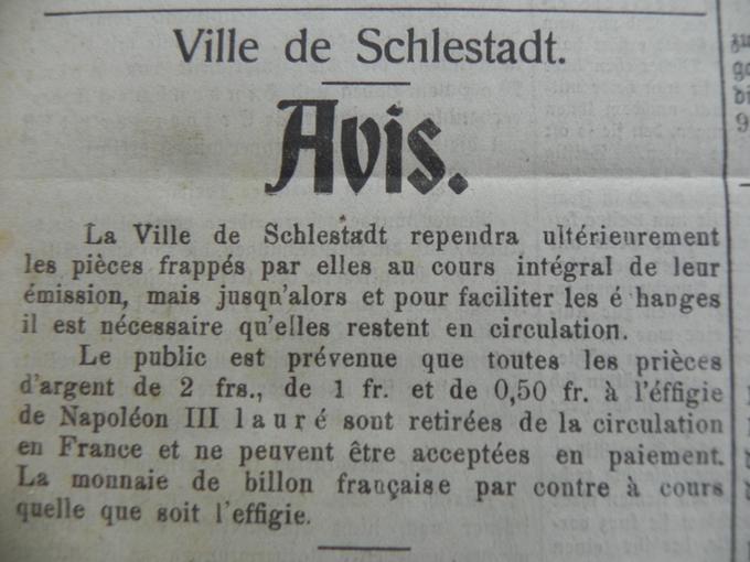 Retrait de la circulation de certaines pièces de monnaies à l'effigie de Napoléon III. Le 31 Décembre 1918.