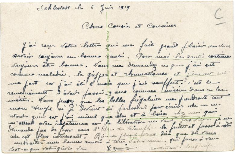 Auteur inconnu, carte postale envoyée le 5 Juin 1919. 