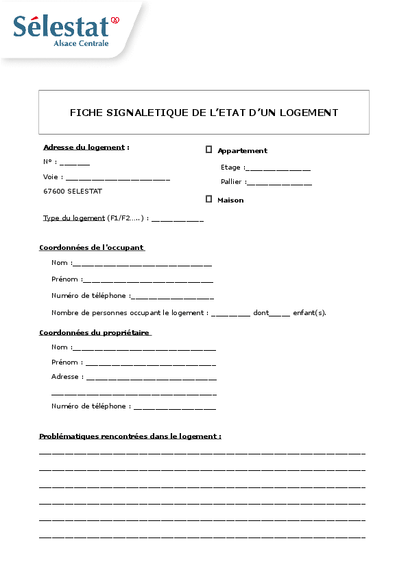 fiche signalétique de l'état d'un logement