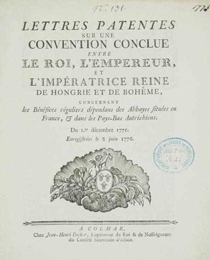 Lettre patente sur une convention entre le Roi et la Reine de Hongrie et de Bohême, 1775