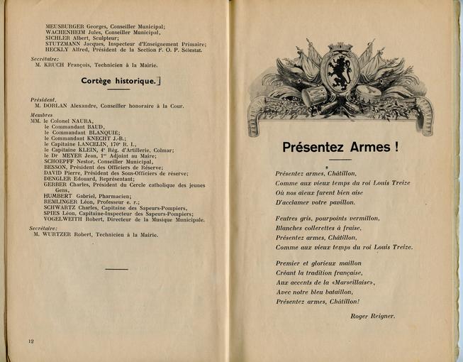 Composition du Comité s'étant occupé du cortège historique et poème de Roger Reigner.