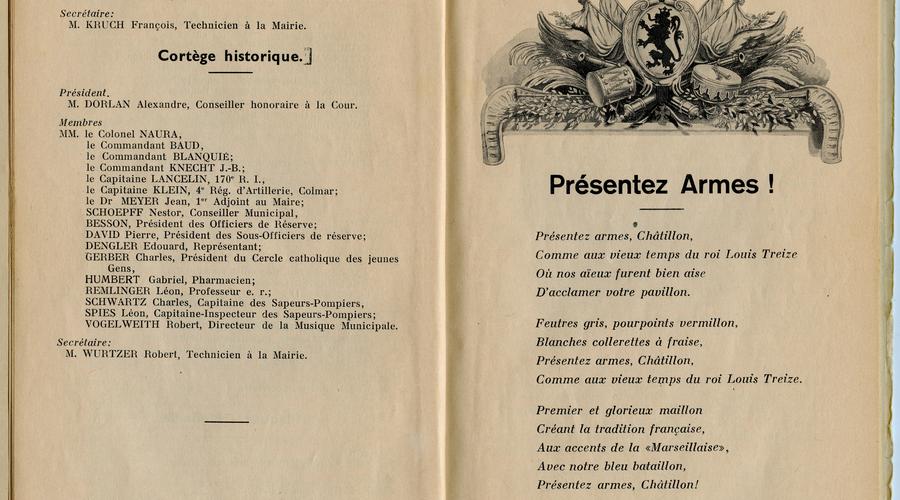 Composition du Comité s'étant occupé du cortège historique et poème de Roger Reigner.