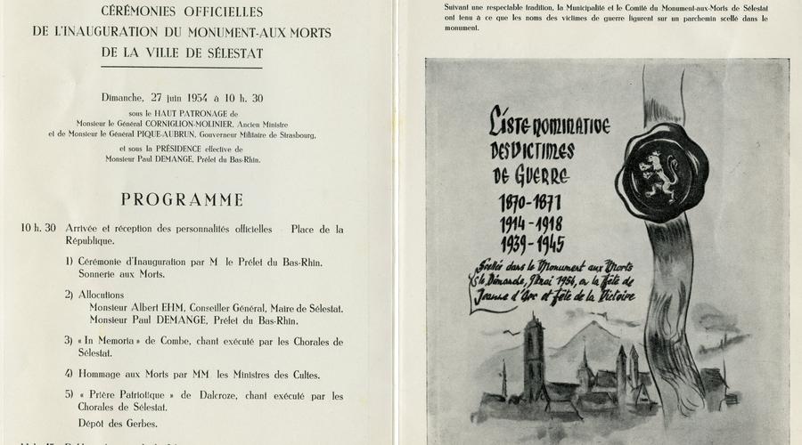 Le programme de l'inauguration du Monument aux Morts en 1954. 