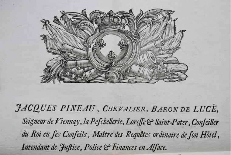 Document de Jacques Pineau, baron de Lucé et intendant d’Alsace, 1761