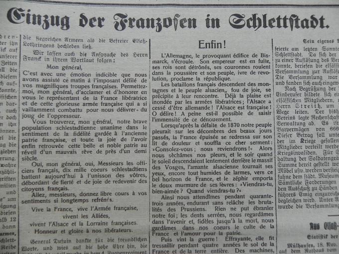 « L’Alsace a cessé d’être allemande ! L’Alsace est française !» Le 20 Novembre 1918