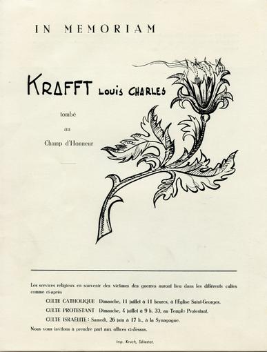 Un hommage à Charles Krafft lui est rendu dans le livret de l'inauguration. 