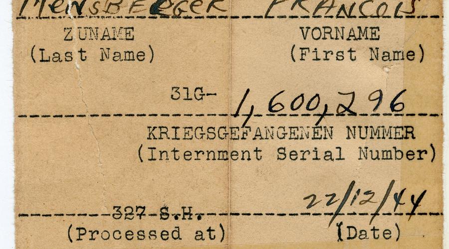 Document avec le numéro de prisonnier que les américains ont attribué à François Meusburger lors de sa détention aux Etats-Unis. 