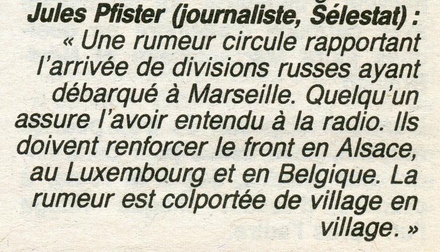 Témoignage de Jules Pfister, extrait de la page du 10 Janvier 1945. 