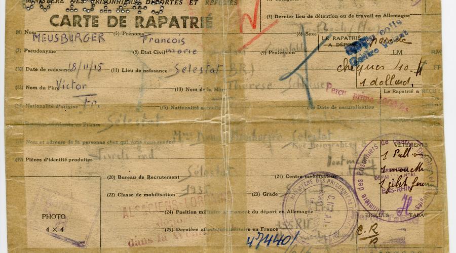 Carte de rapatrié, verso. 