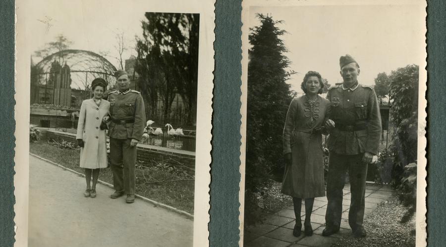 François Meusburger est mobilisé à Leipzig, incorporé de force dans la Wehrmacht. Il pose ici lors de sa permission, avec sa femme Denise. Mai-Juin 1943. 