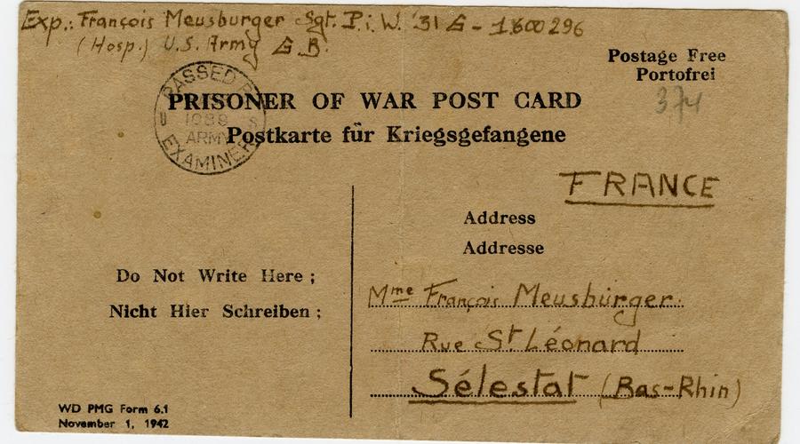 Carte postale envoyée par François Meusburger à Denise depuis l'Angleterre où il est hospitalisé. 