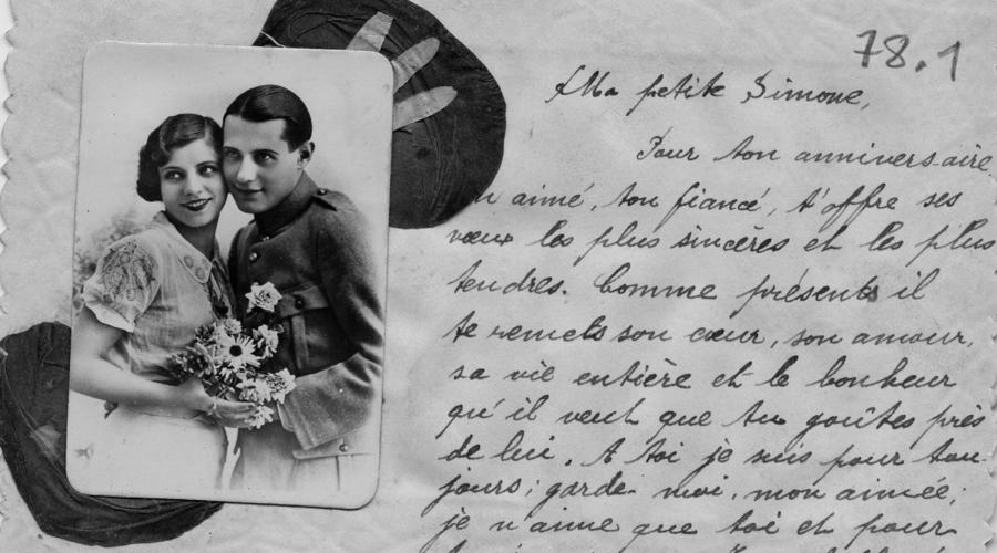 Verso de la carte. "À toi je suis pour toujours; garde-moi mon aimée, je n'aime que toi et pour toujours.Ton Albert. "