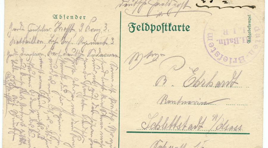 Carte postale envoyée par Karl Krafft à sa grand-mère le 22 Avril 1915, un mois avant sa tragique disparition au front Russe. 
