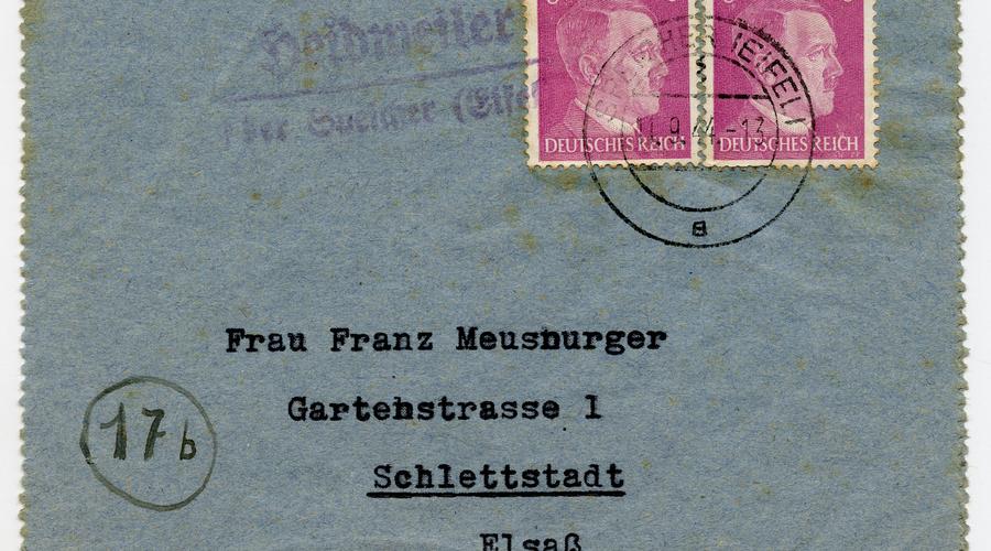 Lettre écrite par François Meusburger adressée à sa "Nison", Denise, et envoyée le 10 Septembre 1944. 