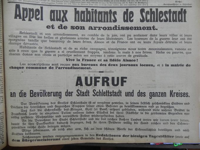 Un appel à la solidarité pour "venir en aide à ceux que la guerre a si cruellement frappé" Le 4 Décembre 1918.