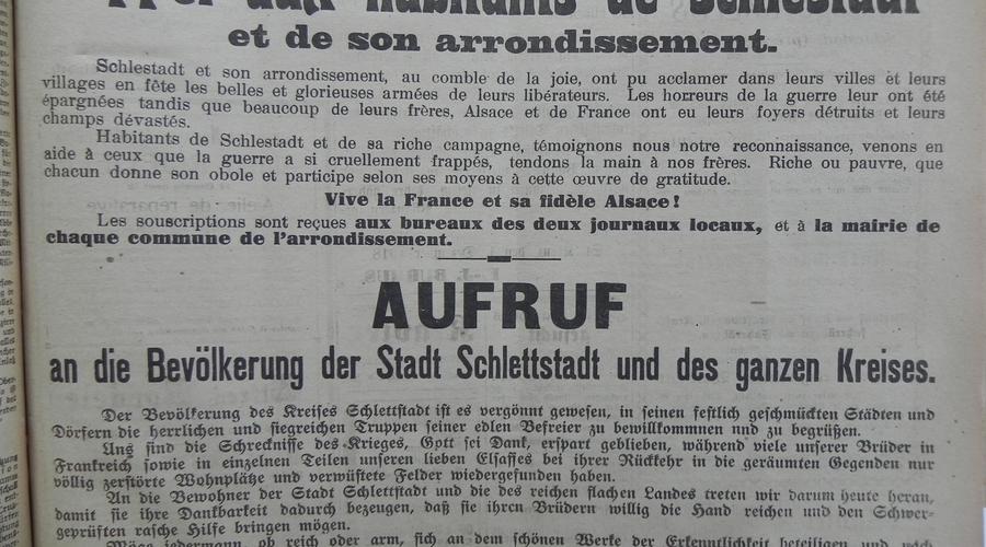 Un appel à la solidarité pour "venir en aide à ceux que la guerre a si cruellement frappé" Le 4 Décembre 1918.