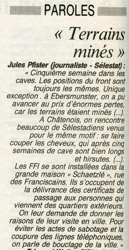 Témoignage de Jules Pfister, extrait de la page du 30 Décembre 1944. 