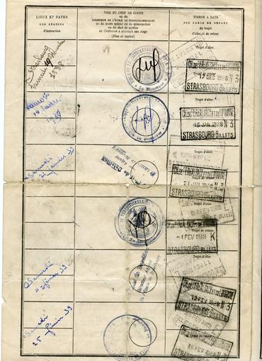 Verso du document pour l'obtention du tarif militaire. Tamponné à chaque déplacement. 