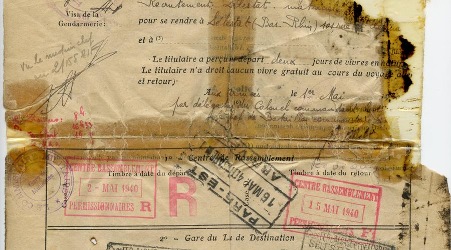 Fiche de permission de 10 jours accordée à François Meusburger, en 1940.