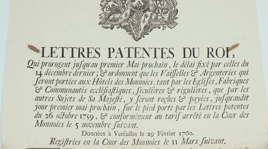 Lettres patentes du Roi, 1760