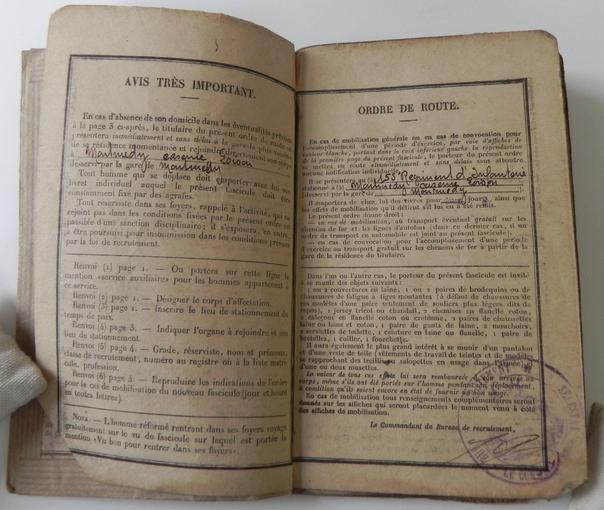 Extrait du livret militaire français de François Meusburger