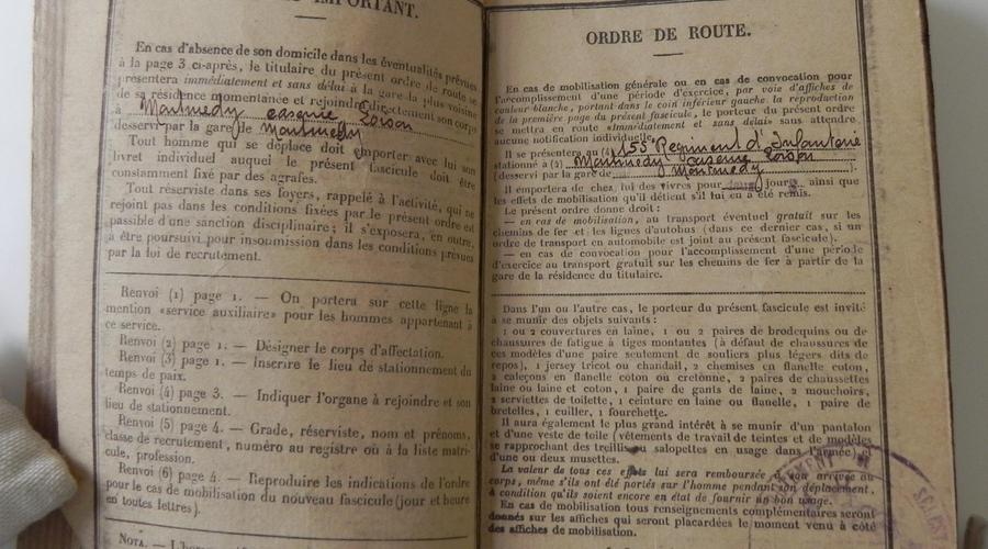 Extrait du livret militaire français de François Meusburger