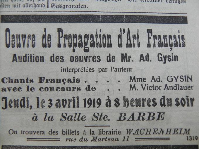 Annonce d'un spectacle de musique avec des chants français. 